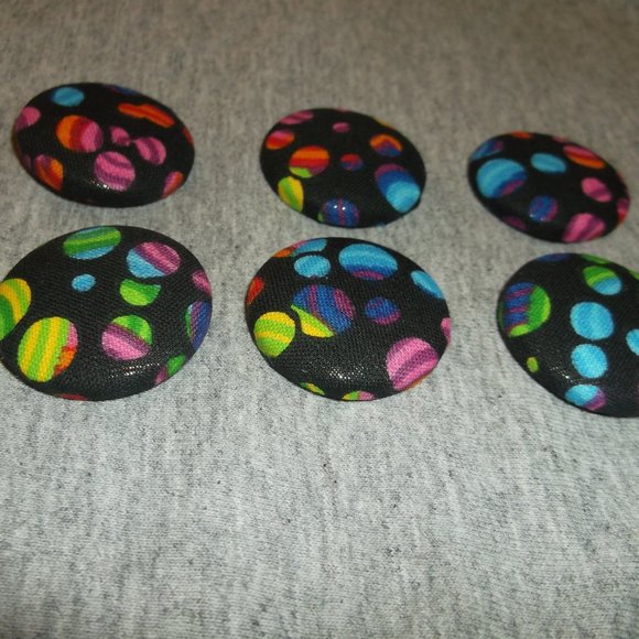 New 6 Black Multi Colors Polka Dot Fabric Covered Buttons 1 1/8 inch Gift - Picture 3 of 5
